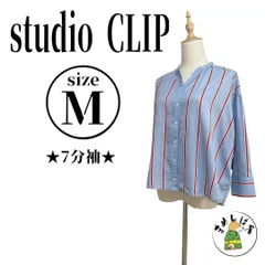 studio CLIP【M】アソートマルチストライプ シャツ 7分袖 透け感 夏