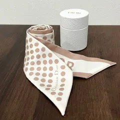 [希少人気]Dior ディオール ドット柄 水玉 ミッツァ シルク リボンスカーフ シルクスカーフ ロゴ ベビーピンク ホワイト