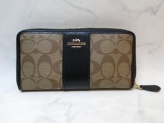 MER687 COACH （コーチ）シグネチャーストライプ アコーディオン ジップ 長財布 カーキ×ブラック