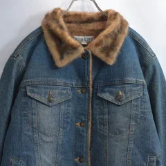 90s〜 MARVIN RICHARDS フェイクファー デニム シェルパジャケット ヴィンテージ Gジャン ブルー トラッカージャケット ビンテージ USA アメリカ古着 レディースXLサイズ