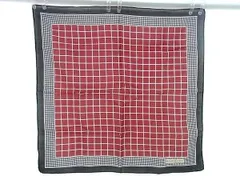 ■美品■ YVESSAINTLAURENT イヴサンローラン チェック柄 スカーフ ハンカチーフ ポケットチーフ レッド系×ブラック系 DE6394