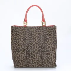 フェンディ レオパード ヒョウ柄 FF金具 レザー トート バッグ 肩掛け ショルダー ハンド A4 ブラウン レディース EUE BY20-3【中古】