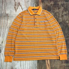 Troy Bros トイブロス ワンポイント刺繍ロゴ ポケット付き マルチボーダー 長袖 ポロシャツ カットソー ラガーシャツ 90s 古着 VINTAGE メンズ サイズ L MG249のサムネイル