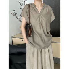 DouDou ドゥドゥ リネンドロストフレンチシャツ ボルドー ゆったり