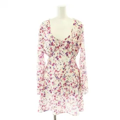 ザラ ZARA タグ付き PRINTED SATIN EFFECT MINI DRESS ワンピース ミニ Uネック ギャザー 花柄 総柄 長袖 S 白 ホワイト 2606/133/330 /XK