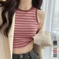 クロップド丈 タンクトップ ボーダー柄