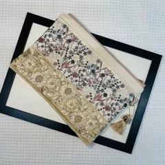 インド刺繍リボンフラットポーチ