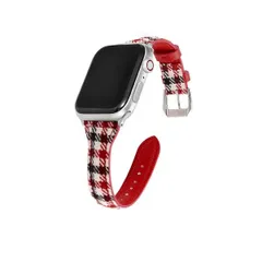 新品未使用品 590840384041 Apple Watch 千鳥格子柄 キャンバス生地 フェイクレザー バンド 38/40/41mm　ブロックチェック柄レッド