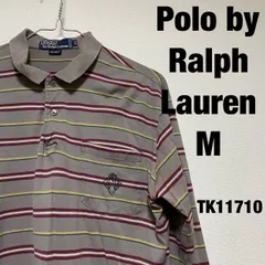 Polo by Ralph Lauren ポロシャツ 長袖 M グレー レッド ボーダー柄 ロンT ポロバイラルフローレン 古着 TK11710