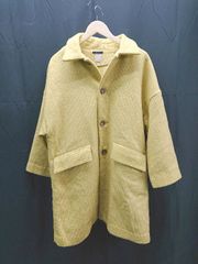 ◇ bul bul 春色 千鳥柄 ウール50％　シンプル 長袖 コート ジャケット フリーサイズ イエロー レディース E  【1304210019258】