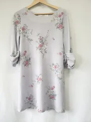 ◇ ⊂ tocco closet フラワープリント サック 長袖 ミニ丈 ワンピース サイズM ラベンダー系 レディース E  【1508060007933】