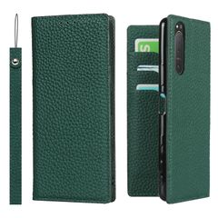 【人気商品】耐衝撃 カバー au 第2世代 II SoftBank II エクスペリア5 ソニー カード収納 SONY docomo ストラップ スタンド機能 本革 手帳型 ケース レザー ケース ケース SOG02 -グリーン SO52A Xperia5 Ｈ