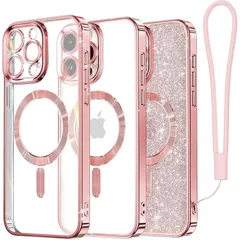 【桜限定色・キラキラ！】いphone15pro ケース Meifigno iPhone 15 Pro ケース キラキラペーパー付き MagSafeに対応 黄ばみなし 耐衝撃 磁力強い ワイアレス充電 ストラップ 透明 可愛い クリア iphone15pro 1