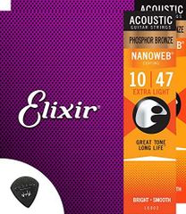 Elixir エリクサー フォスファーブロンズ アコースティック ギター 弦 2 セット スーパー ライト 010-047 ナノウェブ コーティング 弦+ Musent ピック 1枚付 お試しセット 16002-2P