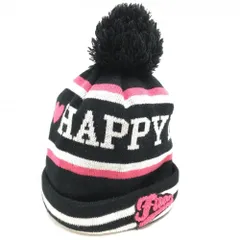 【美品】フィラゴルフ ニット帽 黒×白 ボンボン付き 内側フリース  ゴルフウェア FILA GOLF