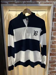BARBARIAN バーバリアン RUGBY WEAR フード付き ラガーシャツ 長袖 パーカー ネイビー ホワイト サイズS A-1423