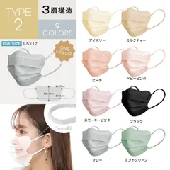 【タイプ2】マスク 不織布 小顔マスク バイカラー ワンカラー 20枚 波形マスク 蝶型 3D立体 血色マスク 3層 立体マスク 蒸れない 5Dマスク 小顔 効果 血色 花粉症 ny478