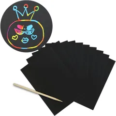 スクラッチアート 10枚入り B6サイズ 約128×182mm レインボー 無地 ペーパー 削るだけ スクラッチ用竹ペン付きセットSCR-001