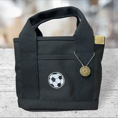 お散歩バック★サッカーボール★トートバッグ レディース キャンバス【刺繍ワッペンアイロン接着】サッカー応援グッズ 仕切り ミニ トート 自立 マチ広 軽量 小さめ バッグインバッグ