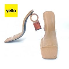 hws01106 イエロー YELLO サンダル S フロリダ 合皮 クリア リング ブロックヒール ミュール ローヒール スクエアトゥ