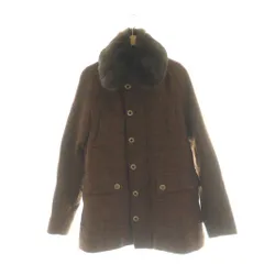 ハリスツイード Harris Tweed ラビットファーカラー ウール ショートコート Lブラウン /ES ■GY48のサムネイル