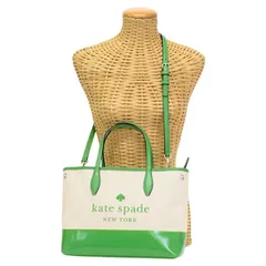 ケイトスペード kate spade トートバッグ キャンバス / レザー WKRU7096 2WAYバッグ ハンドバッグ 手提げかばん ミニトート レディース アイボリー / グリーン 正規品 中古 mbo30001