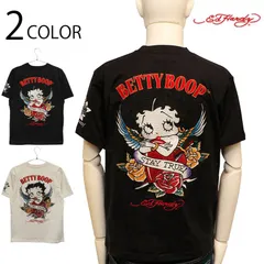 ED HARDY × BETTY BOOP ベティブープ × タトゥー 刺繍 天竺 半袖 Tシャツ（ BED-2503 ） エドハーディー BETTY BOOP ベティブープ アメカジ カットソー 半袖 Ｔシャツ タトゥー 薔薇 ローズ ハート 刺繍