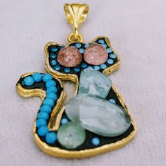 ＊NEW＊ トルコ製 ハンドメイド 天然石 ペンダントトップ シルバー925 猫