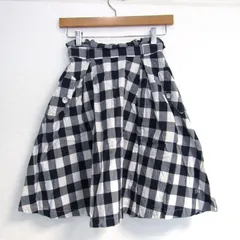 ポンポネット スカート ボトムス フレア ギンガムチェック柄 キッズ 女の子用 L(160)サイズ 白×紺 pom ponette 【中古】