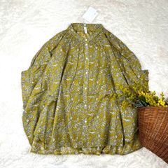 新品 ボタニカルブラウス 総柄 コットン イエロー フリー
