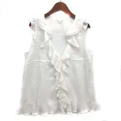 アナイ ANAYI シアー フリル ノースリーブ ブラウス オフホワイト 白 38 日本製