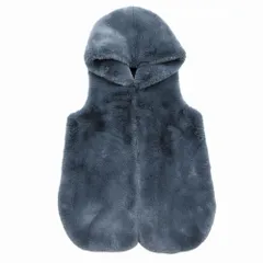 vivapresto ビバプレスト フェイクファー ロング フーデットベスト アウター グレー サイズM レディース  【中古】