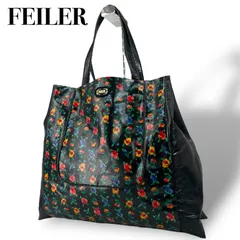【美品】FEILER フェイラー トートバッグ ハンドバッグ レディース ナイロン ブラック フラワー柄 肩掛け 5109