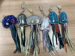 本革使用☆ハンドメイド　ゆらゆらクラゲキーホルダー