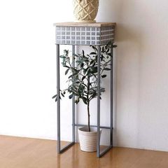 花台 おしゃれ 玄関 フラワースタンド ウッド メタル スリム レトロ コンパクト ナチュラル メタルとウッドのスタンド L