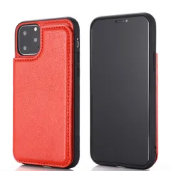 【迅速発送】【 Viesa 】 背面カード 手帳型ケース iPhone 13 PRO MAX 6.7 inch (6.7インチ) 対応 APPLE スマホ バックカバー ケース 手帳型 (レッド) 手作り 財布型 マグネット 薄 軽量 ポケット収納付き 背面カ