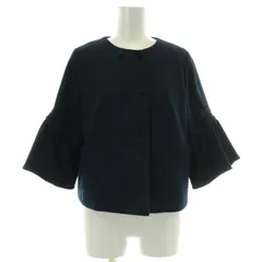 ランバンオンブルー LANVIN en Bleu ノーカラージャケット ダブル 総裏地 6B ノーベント 袖フレア 2WAY 38 M 紺 ネイビー /XKのサムネイル