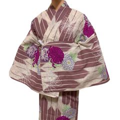 R-1348　浴衣　ゆかた　綿70％　麻30％　裄66センチ　レディース