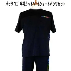 夏 アンジェロ・ガルバス 半袖カットソー&ショートパンツセット 綿レーヨン バックロゴ柄 紺【L】【LL】