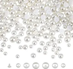 WADORN 400組 3種類 パールリベットスタッド ハーフラウンド イミテーションパールスタッドリベット パールビーズスタッドボタン 6/8 10mm