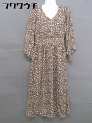 ◇ w closet ダブルクローゼット 総柄 ウエストゴム 長袖 膝下丈 ワンピース サイズM ブラウン ベージュ マルチ レディース  【中古】 【1201060001405】のサムネイル