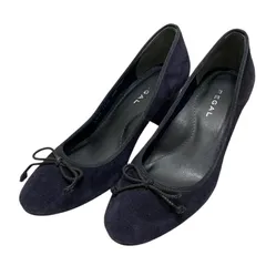 【美品】リーガル (23.5) パンプス アーモンドトゥ スウェード ヒール リボン 希少デザイン