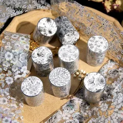 MT755 花 おしゃれ モノクロ 白黒 キラキラ 飾り 装飾 アクセント マステ ロールシール コラージュ素材 コラージュ シール 紙もの 手帳 日記 海外 紙モノ 紙物