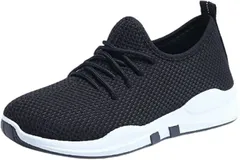 八虎工房 スニーカー レディース スポーツシューズ ニット 厚底 スリッポン ウォーキングシューズ 蒸れにくい 滑り止め ランニング 運動靴(ブラック,  23.0 cm)