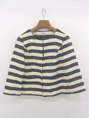 ◇ NATURAL BEAUTY BASIC ボーダー ノーカラー 長袖 ジャケット サイズM ネイビー系 マルチ レディース E  【1304120003507】