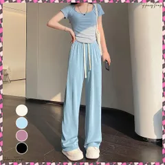 送料無料 セミワイドパンツ ハイウエスト 韓国 ロングパンツ レディース ウエストゴム サマーパンツ カジュアル 通勤通学 ストレートパンツ 着やせ 体型カバーズボン 薄手ボトムス 脚長楽ちんパンツ