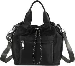 HARGIO(ハルジオ) 巾着バッグ レディース ショルダーバッグ 2WAY ドローストリングバッグ ハンドバッグ ミニバッグ ポシェット ナイロン 肩掛け 斜めがけ 人気 オシャレ 鞄 かばん(ブラック)