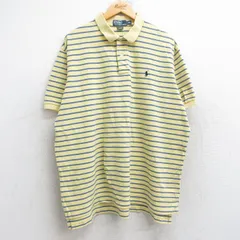 XL/古着 ラルフローレン 半袖 ブランド ポロ シャツ メンズ 90s ワンポイントロゴ 鹿の子 大きいサイズ コットン 黄 イエロー ボーダー spe