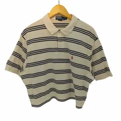 ポロバイラルフローレン Polo by RALPH LAUREN ショート丈 ポニー刺繍 ボーダー 半袖鹿の子ポロシャツ レディース import：XL 