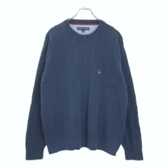00年代 TOMMY HILFIGER トミーヒルフィガー ケーブルニットセーター ネイビー(メンズ L)中古 古着 U9412